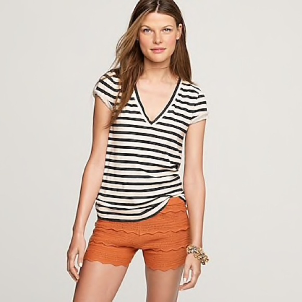 J Crew | Striped Vintage Cotton V-Neck Tee
